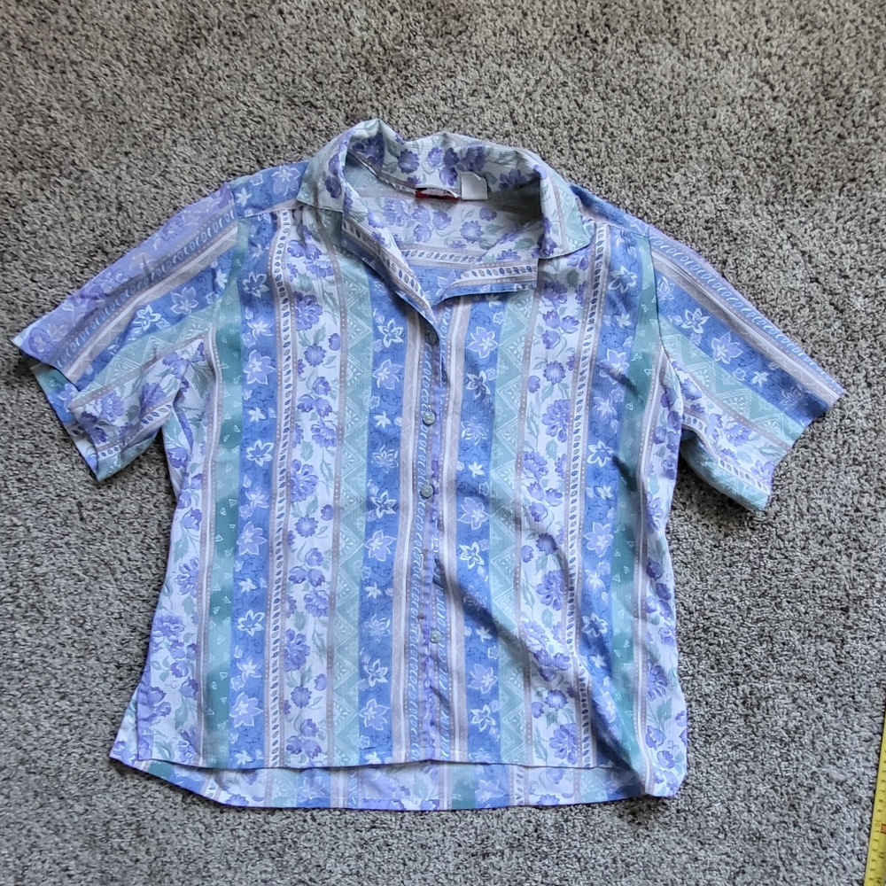 Blue and Green Floral Blouse